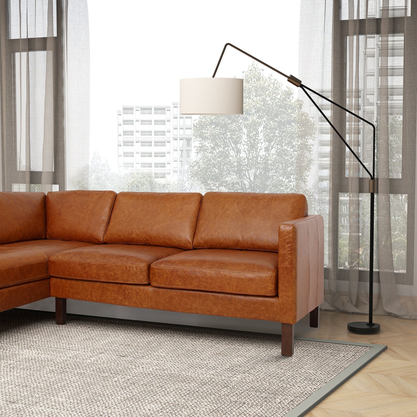 Juno Sectional Left Waxy Cognac Leather Sofa
