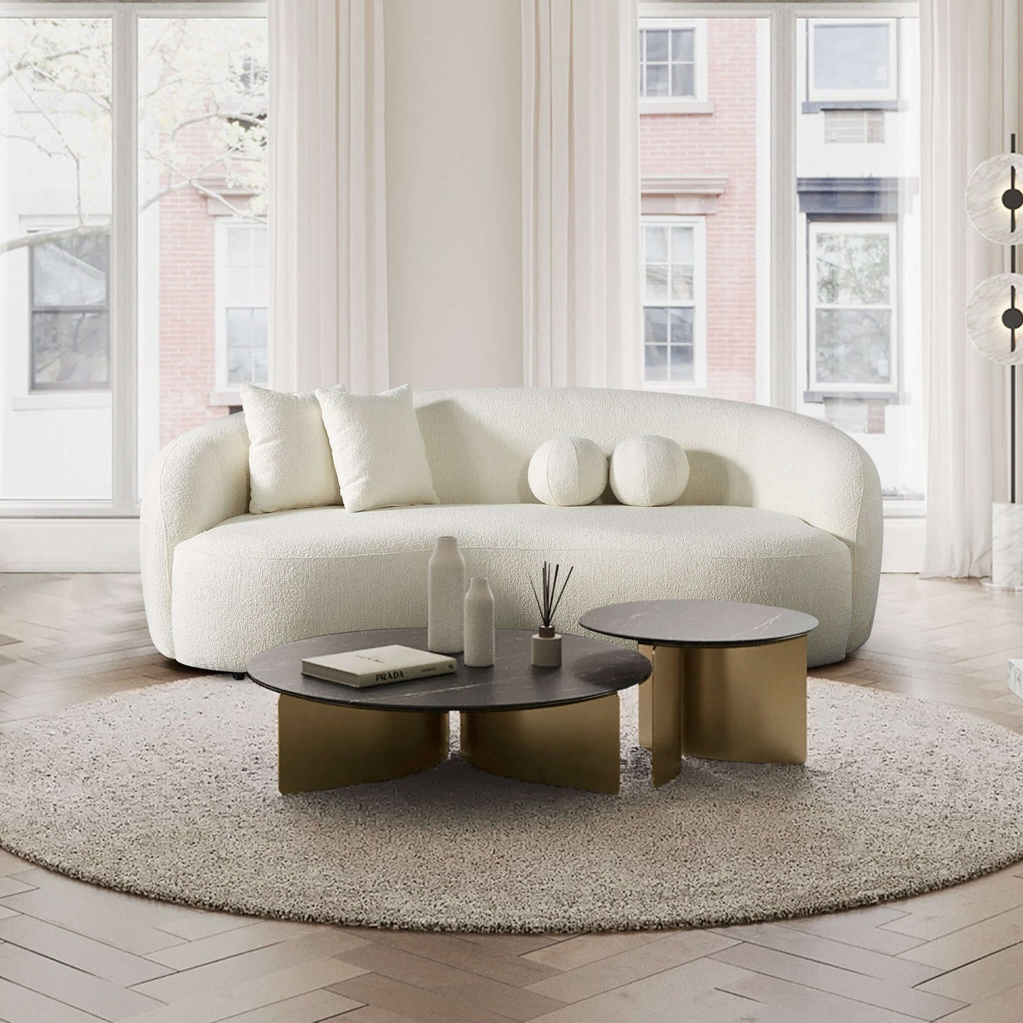 Drake Ivory Japandi Style Curvy Boucle Sofa