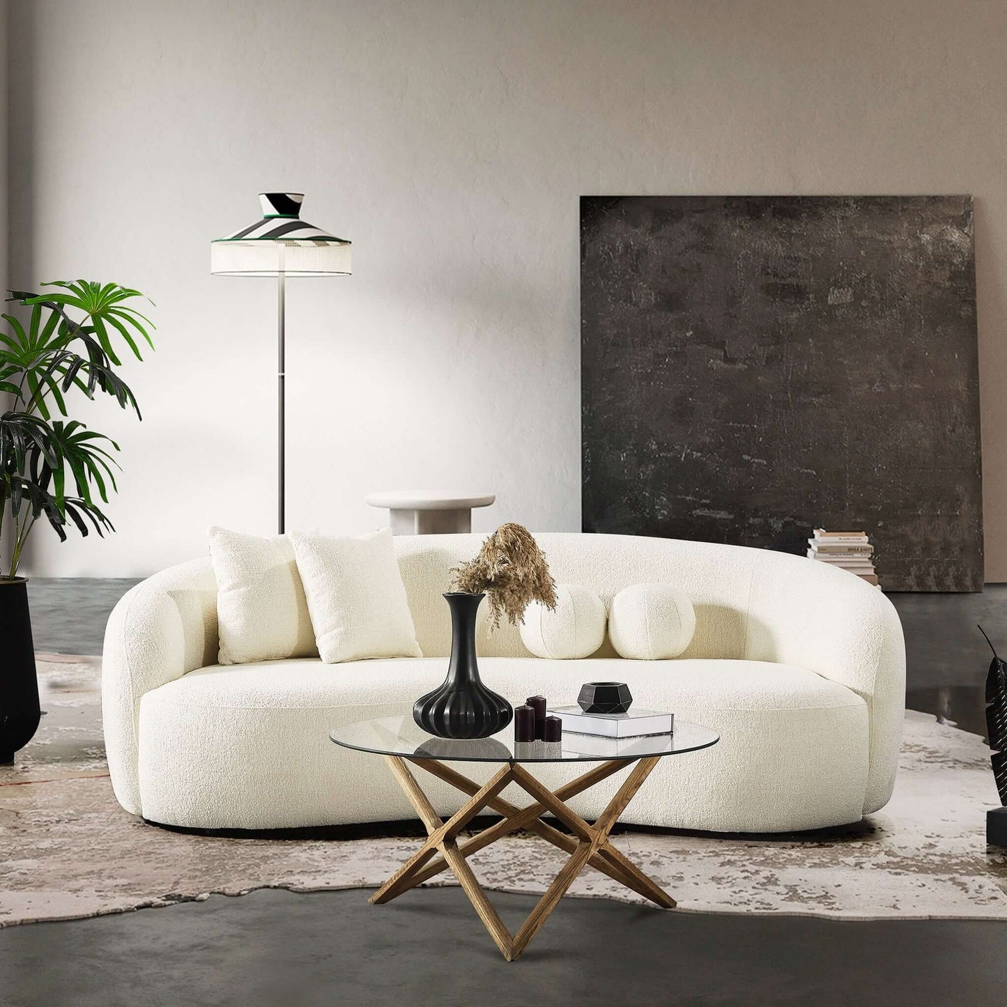 Drake Ivory Japandi Style Curvy Boucle Sofa