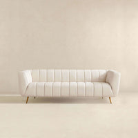 LaMattina Genuine Italian Beige Leather Channel Tufted Sofa