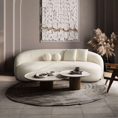 Drake Ivory Japandi Style Curvy Boucle Sofa