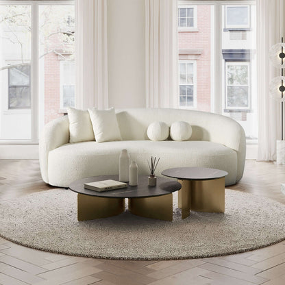 Drake Ivory Japandi Style Curvy Boucle Sofa