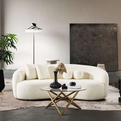 Drake Ivory Japandi Style Curvy Boucle Sofa