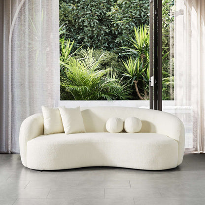 Drake Ivory Japandi Style Curvy Boucle Sofa
