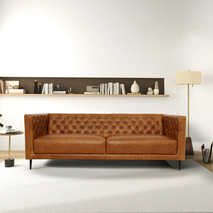 Vermont Waxy Cognac Genuine 100% Buffalo Leather Sofa