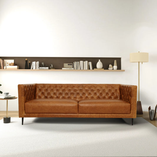 Vermont Waxy Cognac Genuine 100% Buffalo Leather Sofa