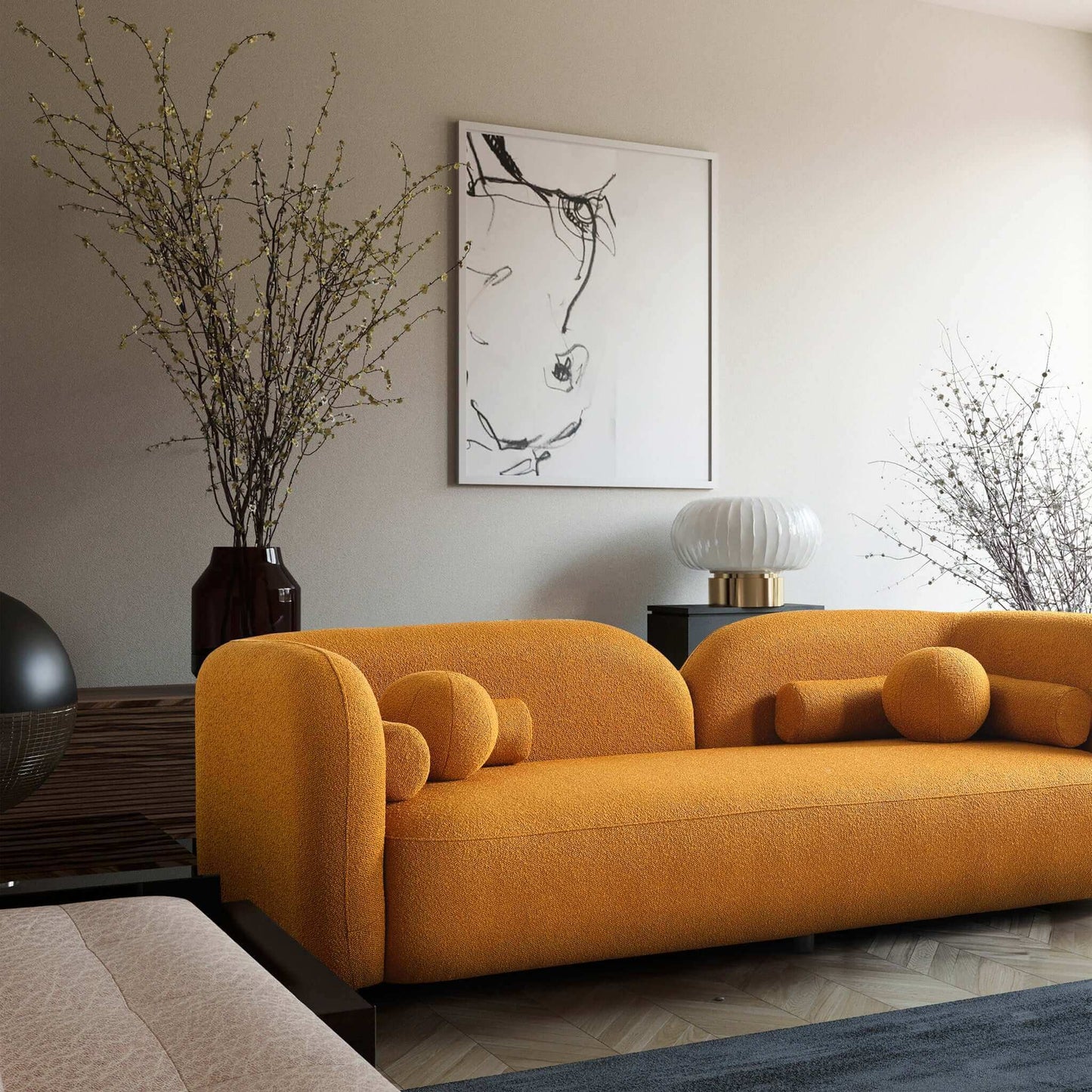 Donna Yellow Japandi Style Boucle Sofa